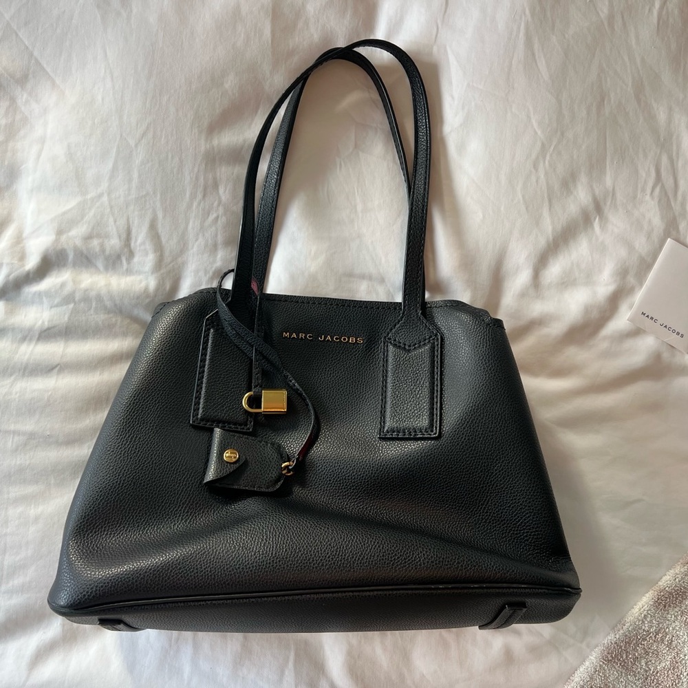 Marc Jacobs Black Pebbled Leather Tote with Gold Hardware